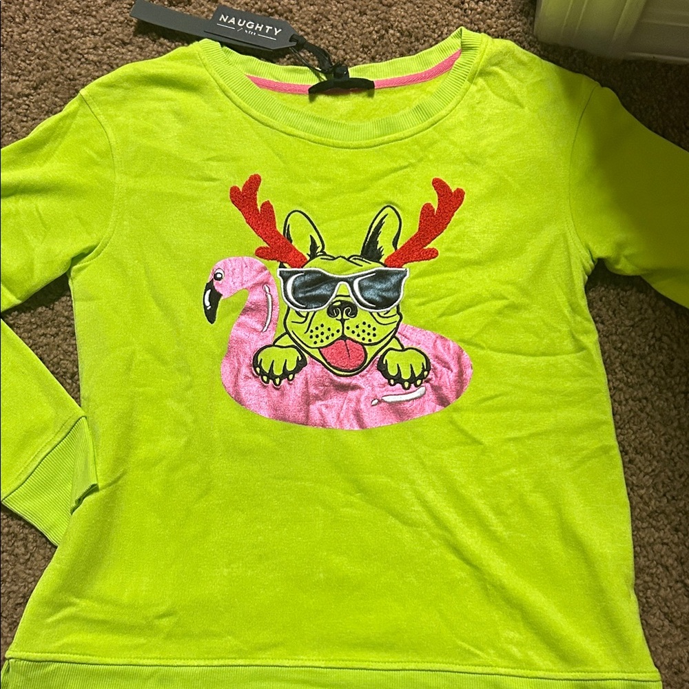 French Bulldog pink flamingo antler Sweatshirt